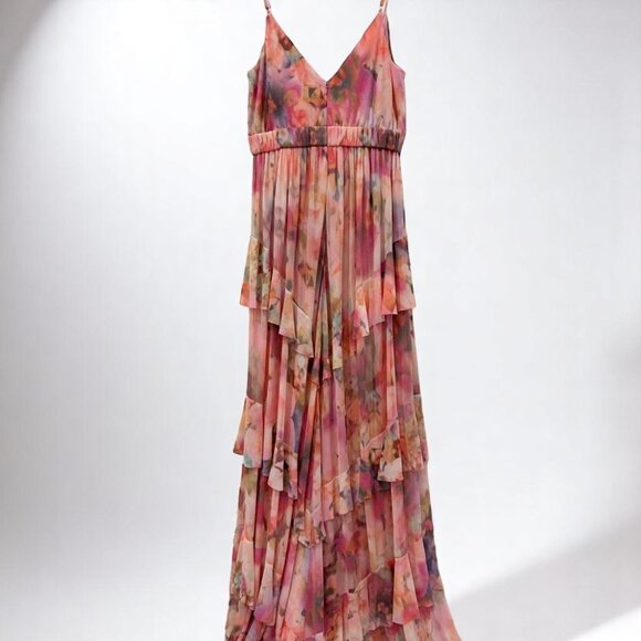 NWT Liv Foster Printed Floral Mesh Gown Pink Multi - Picture 6 of 9